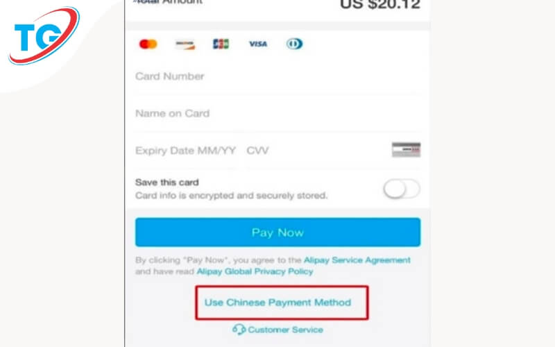 Chọn phương thức thanh toán bằng cách nhấn vào “Use Chinese Payment Method"