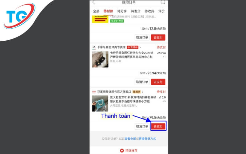 Nhấn vào nút cam để xác nhận thanh toán