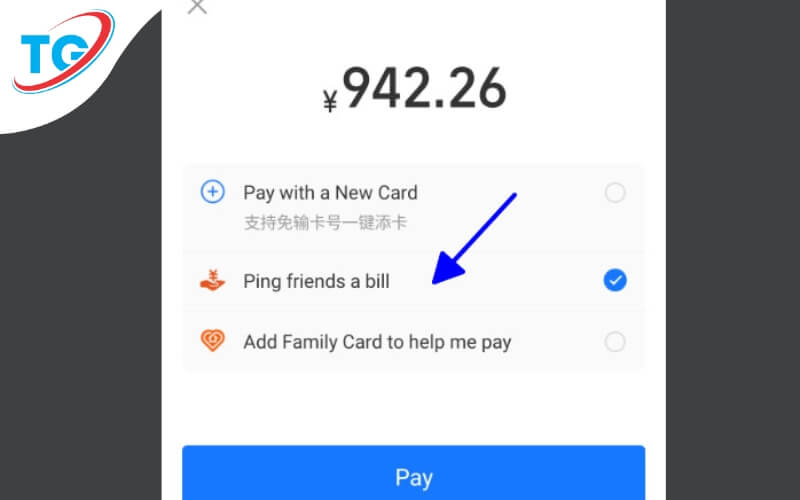 Nhấn Ping friends a bill và chọn nút Pay màu xanh