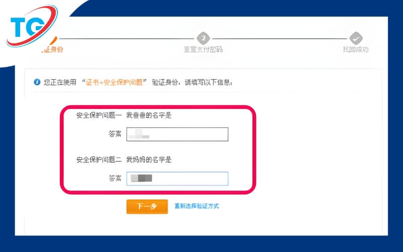 Nhập câu trả lời được hệ thống cung cấp và chọn nút màu cam như hình